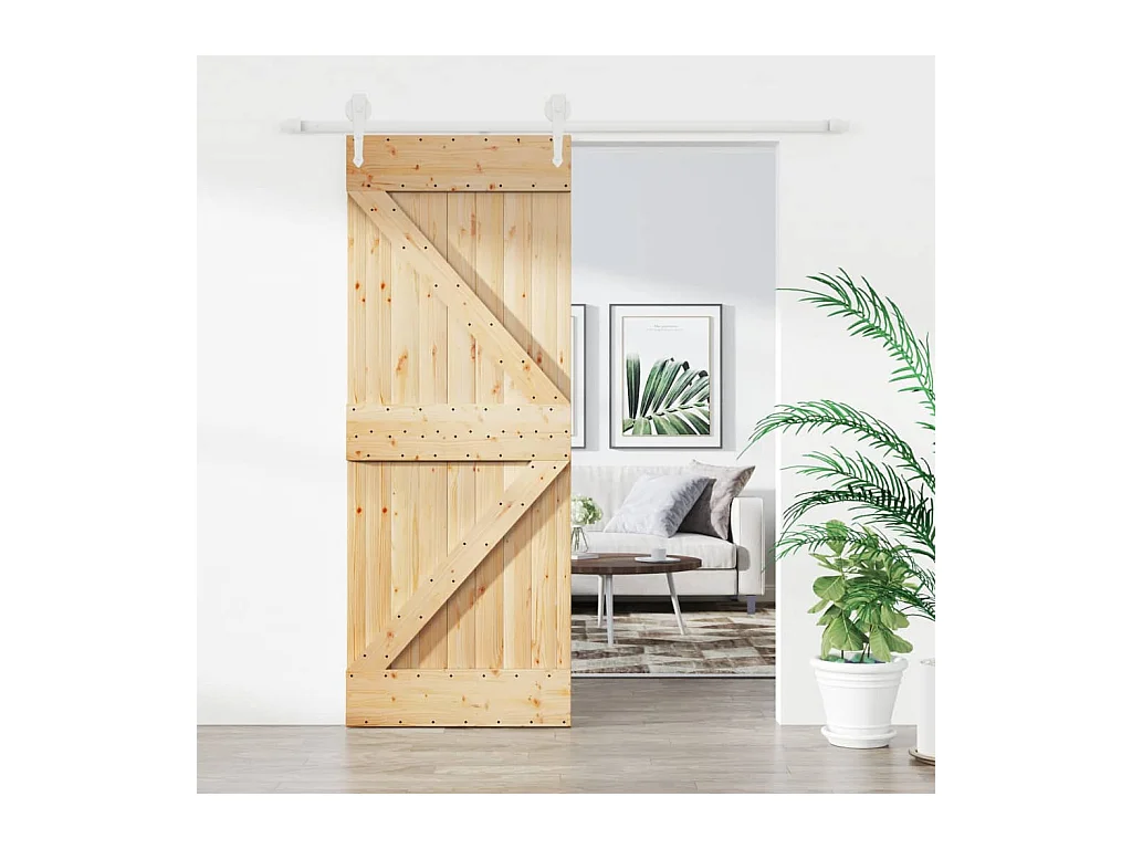 Porte coulissante et kit de quincaillerie 85x210 cm pin massif