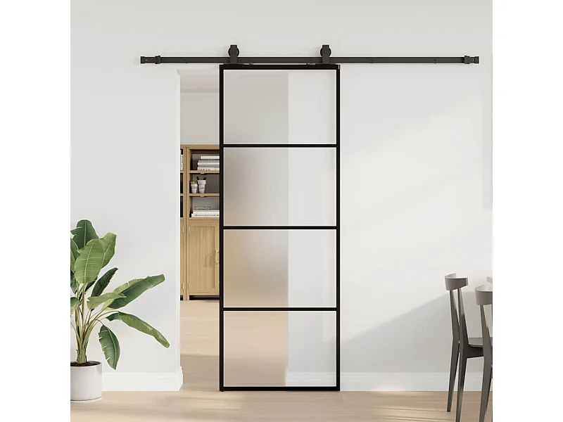 Schuifdeurbeslagset zwart 76x205 cm ESG-glas