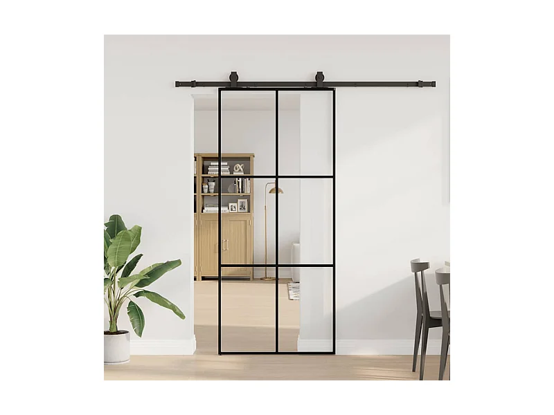 Porte coulissante kit de quincaillerie noir 90x205 cm verre ESG