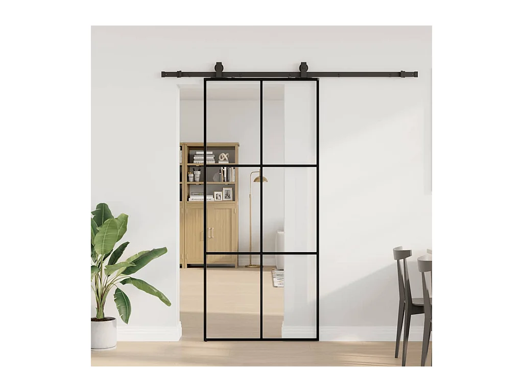 Schiebetürbeschlagsatz schwarz 90x205 cm ESG Glas