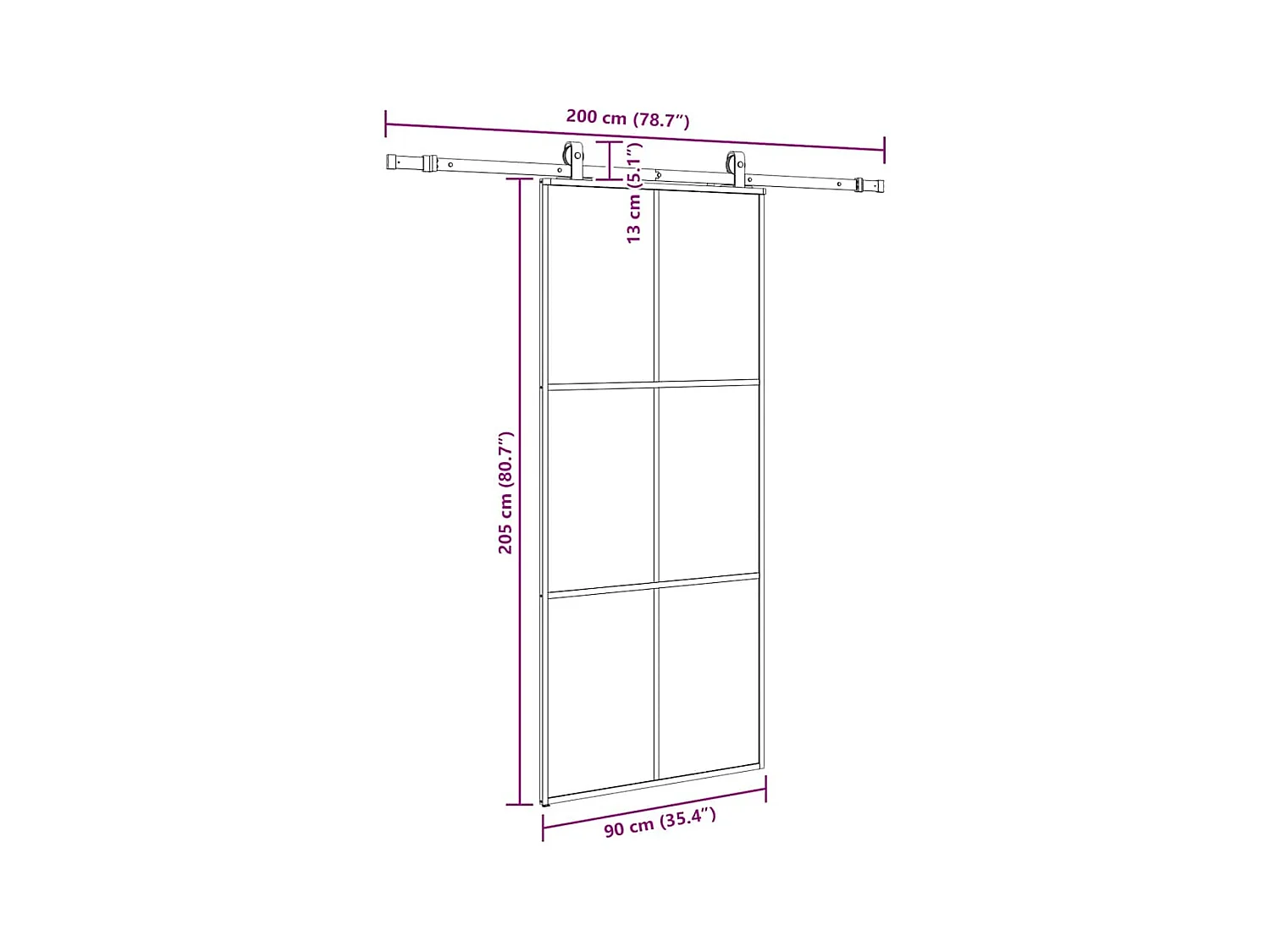 Porte coulissante kit de quincaillerie noir 90x205 cm verre ESG