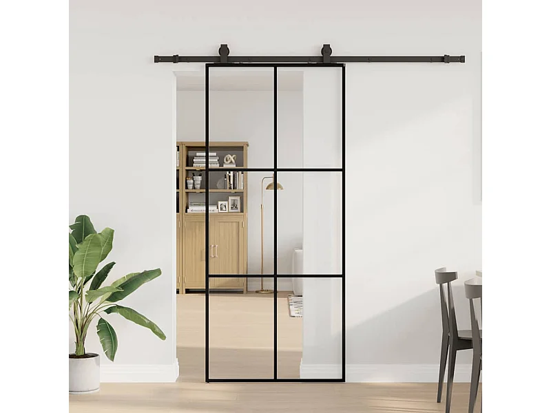 Kit herrajes para puerta corredera negra 90x205 cm cristal ESG