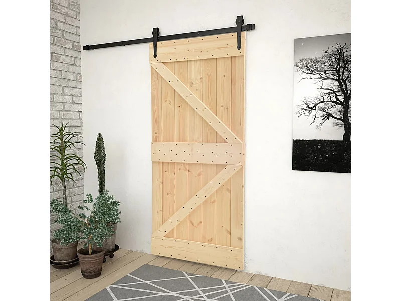 Puerta corredera con kit de herrajes 80x210cm Pino macizo