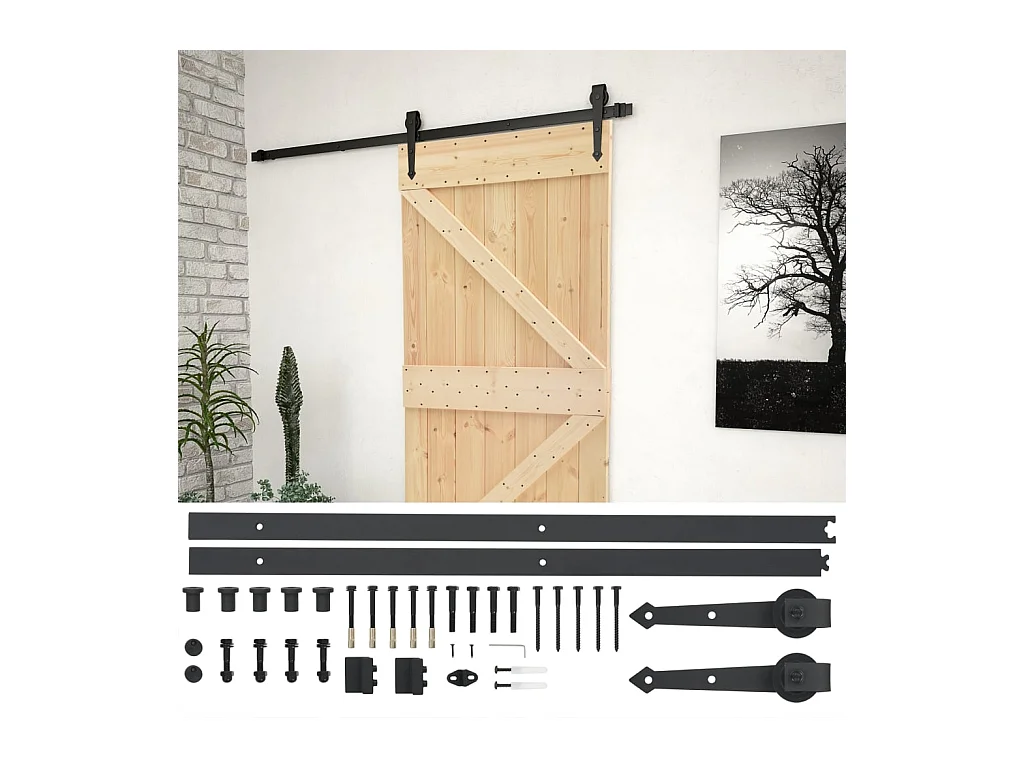 Schuifdeur met beslagset 80x210cm Massief grenen