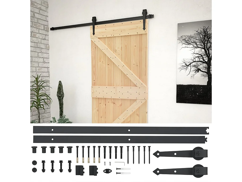 Porte coulissante avec kit de quincaillerie 80x210cm Pin massif