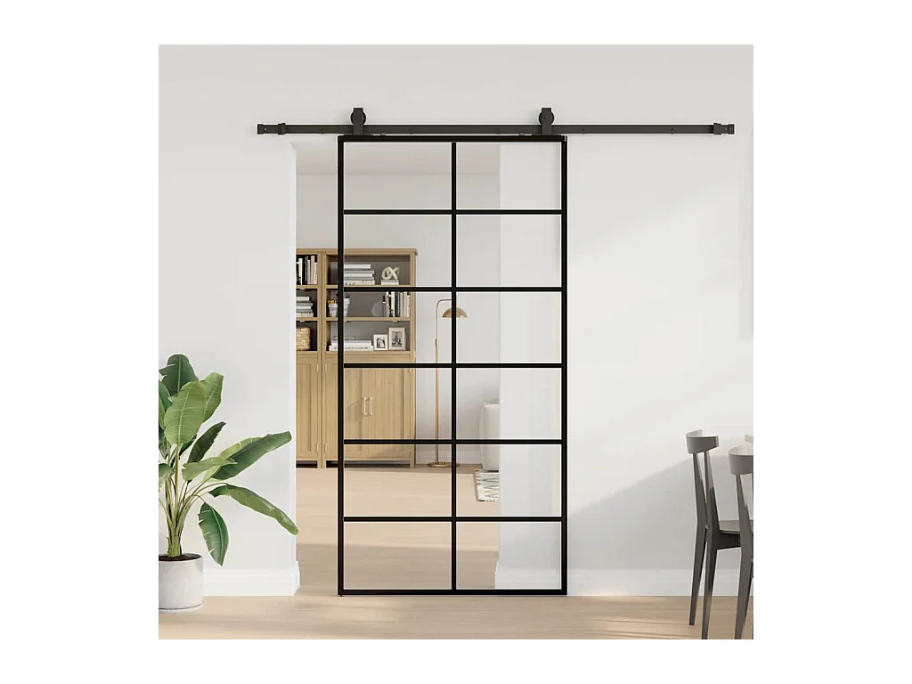 Schuifdeurbeslagset zwart 102x205cm ESG-glas