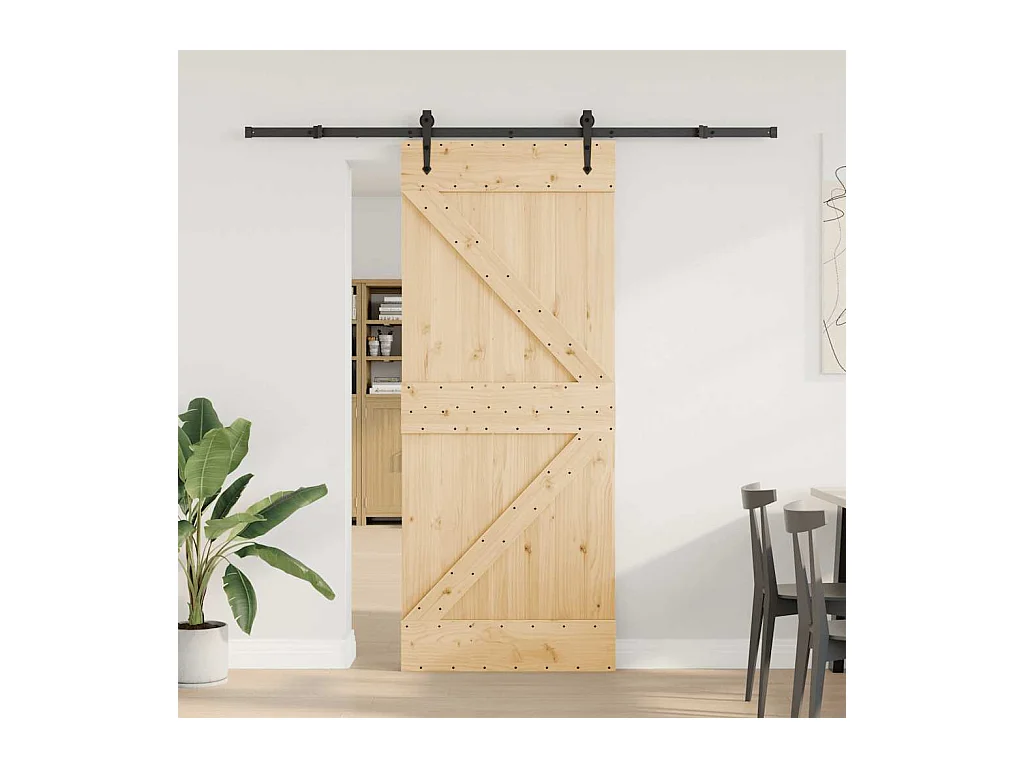 Porte coulissante et kit de quincaillerie 85x210 cm pin massif