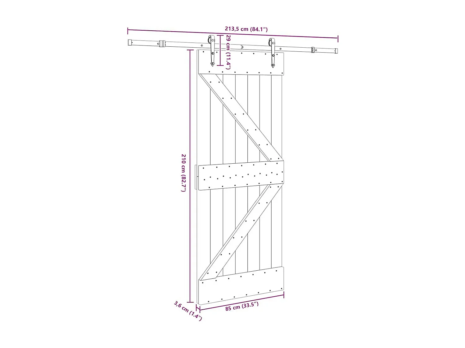Porte coulissante et kit de quincaillerie 85x210 cm pin massif
