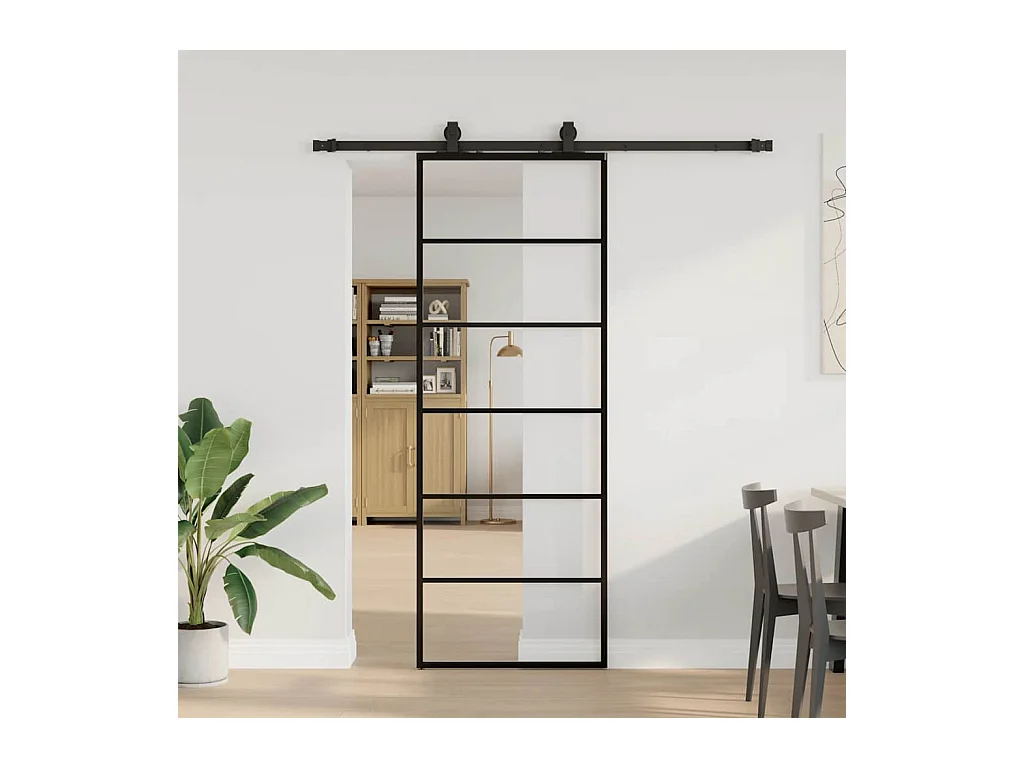 Schuifdeurbeslagset zwart 76x205 cm ESG-glas