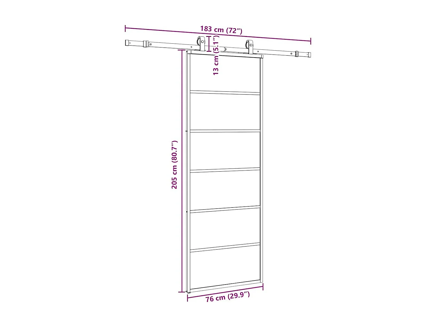 Schuifdeurbeslagset zwart 76x205 cm ESG-glas