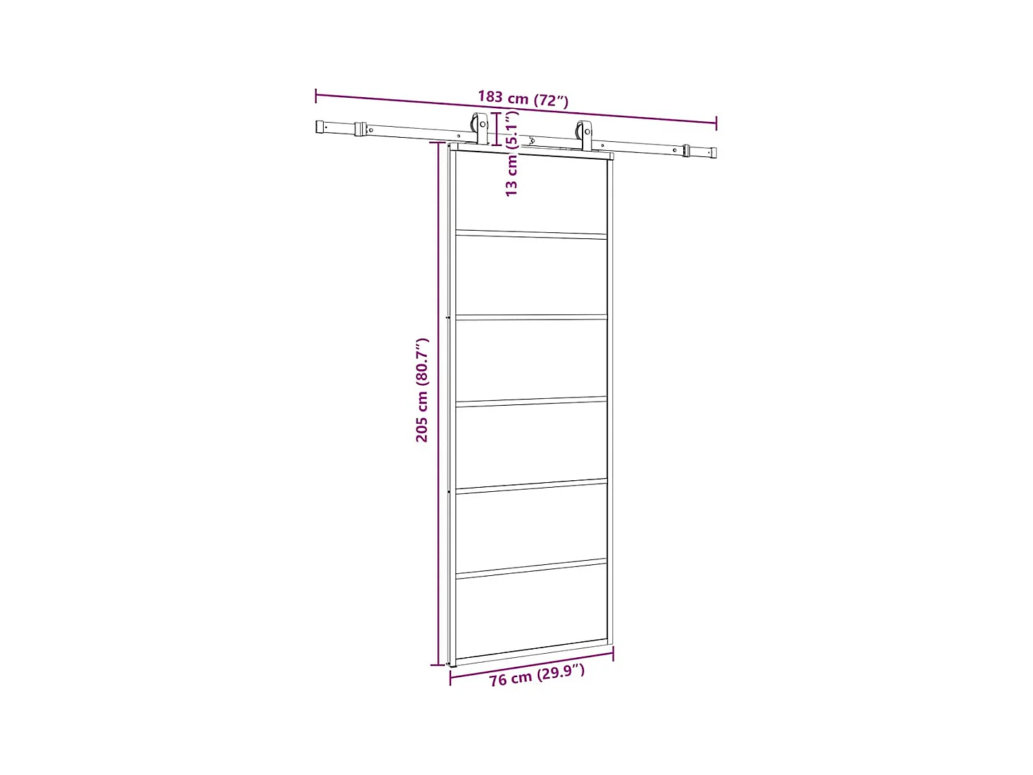 Porte coulissante kit de quincaillerie noir 76x205 cm verre ESG