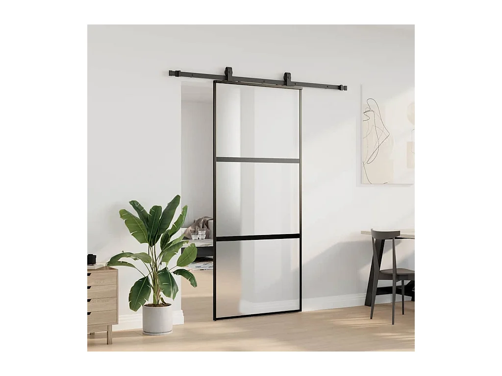Porte coulissante avec kit de quincaillerie noir 90x205 cm