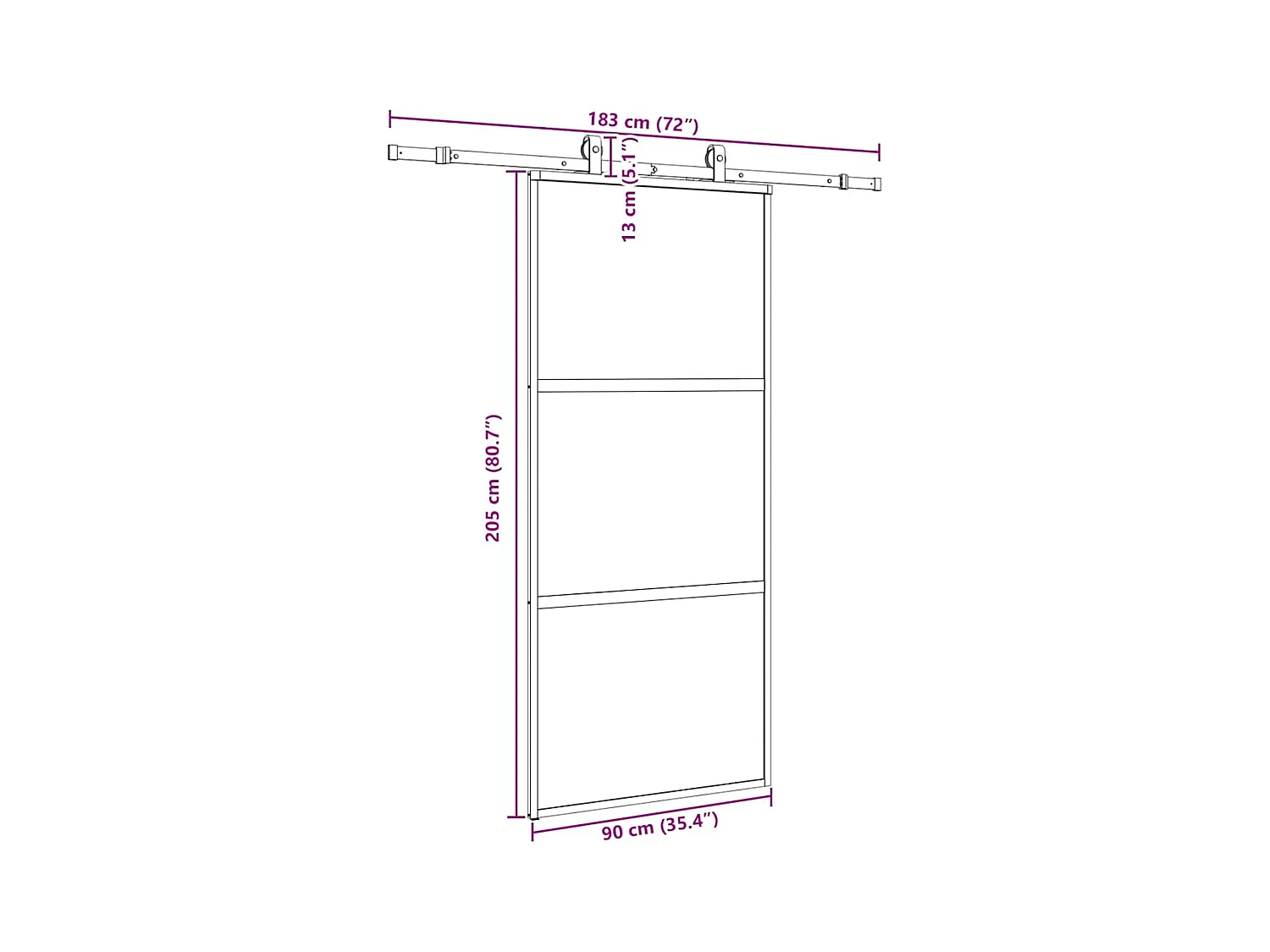 Porte coulissante avec kit de quincaillerie noir 90x205 cm