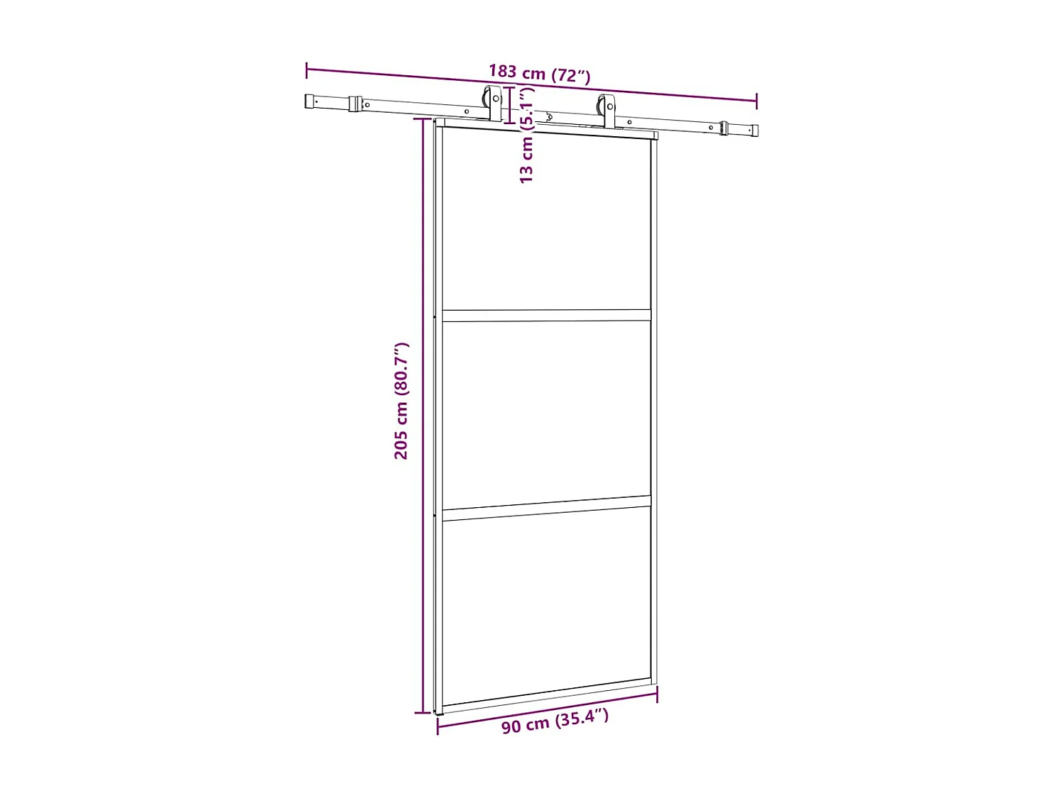 Porte coulissante avec kit de quincaillerie noir 90x205 cm