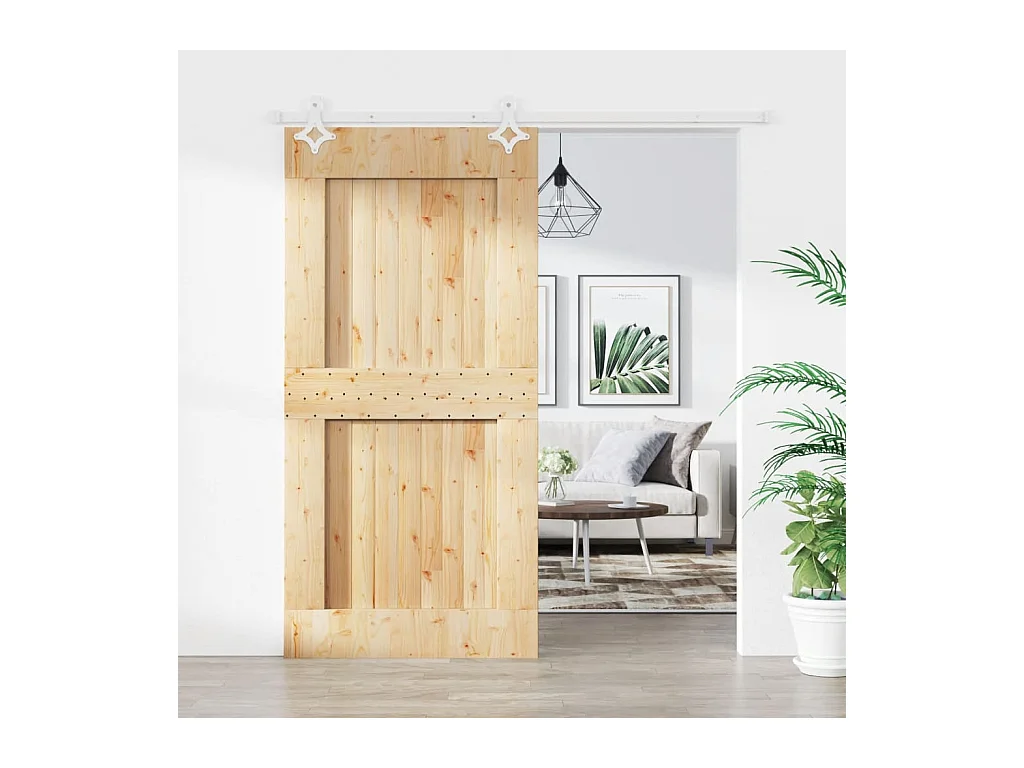 Porte coulissante et kit de quincaillerie 100x210 cm pin massif