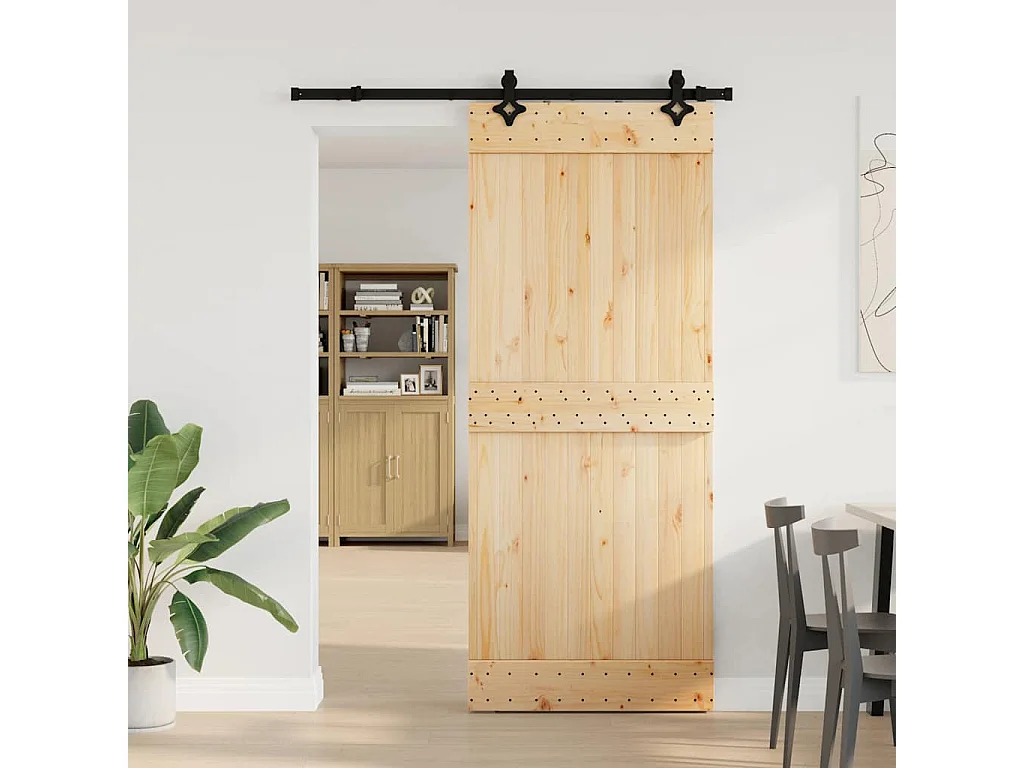 Porte coulissante et kit de quincaillerie 85x210 cm pin massif