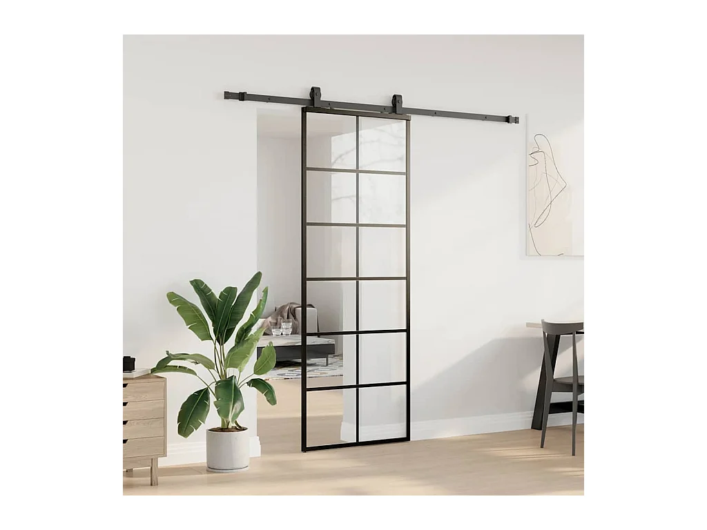 Schuifdeurbeslagset zwart 76x205 cm ESG-glas