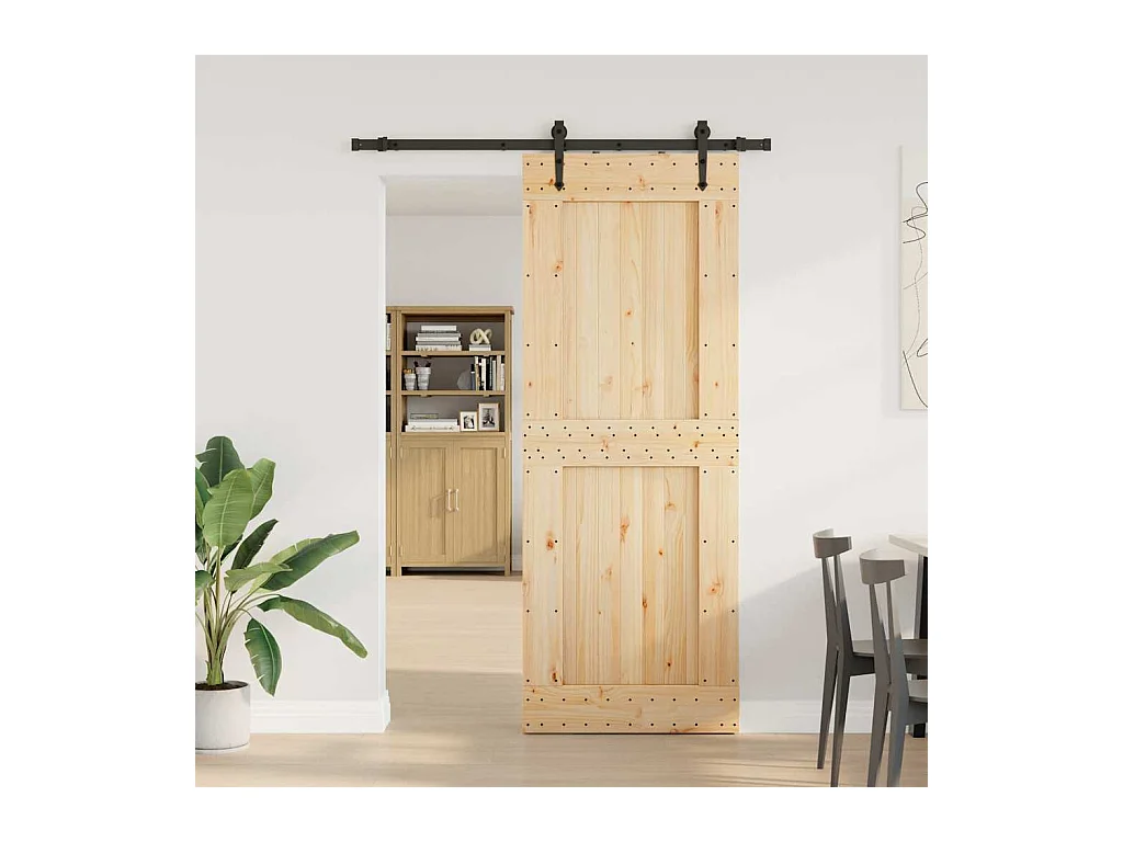 Kit puerta corredera y herrajes 85x210 cm pino macizo