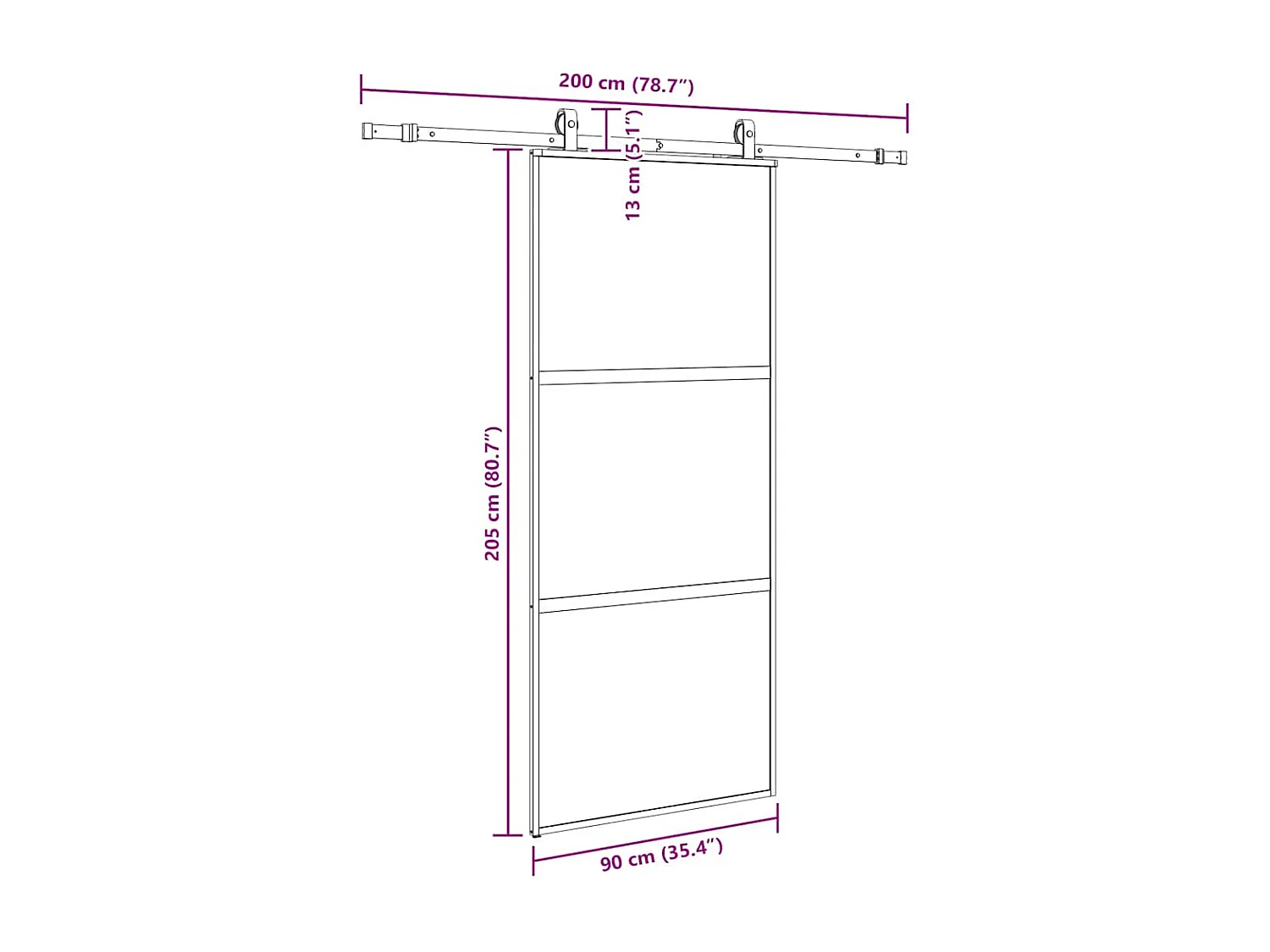 Porta scorrevole con kit ferramenta nero 90x205 cm
