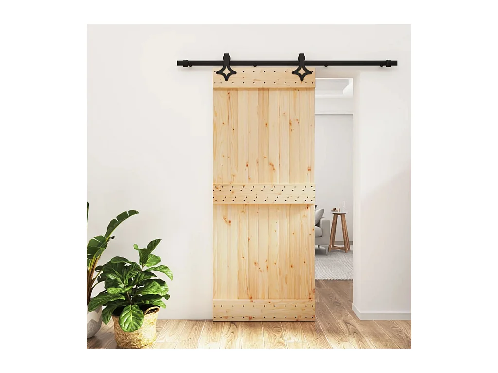Kit porta scorrevole e ferramenta 85x210 cm in pino massello
