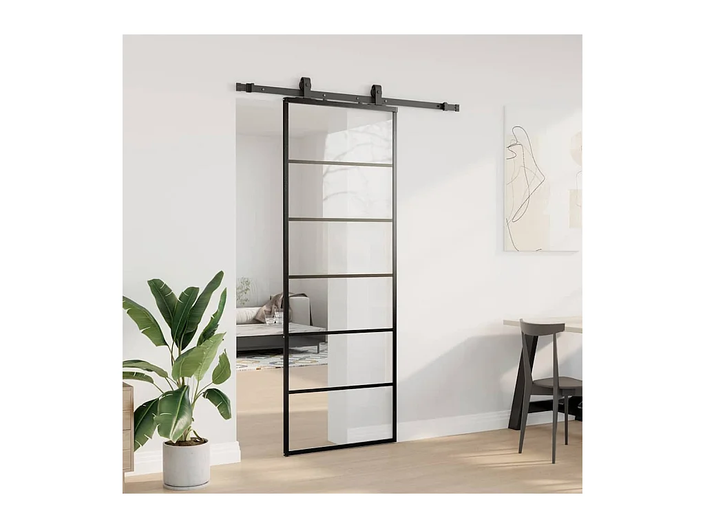 Schuifdeurbeslagset zwart 76x205 cm ESG-glas