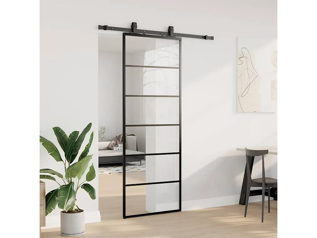 Porte coulissante kit de quincaillerie noir 76x205 cm verre ESG
