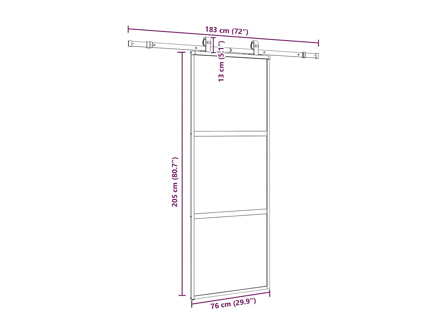 Porte coulissante kit quincaillerie noir 76x205 cm verre trempé