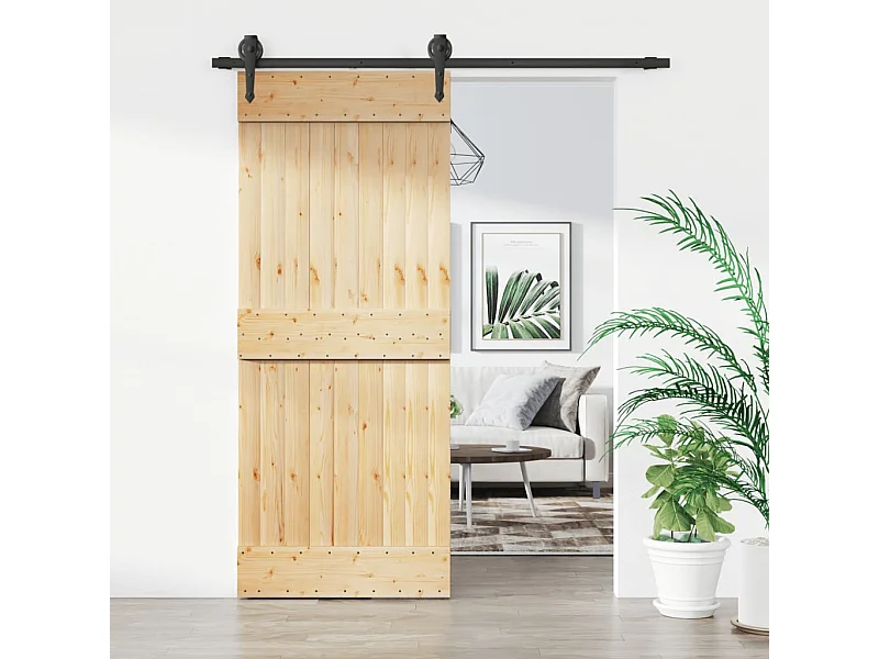 Kit porta scorrevole e ferramenta 85x210 cm in pino massello