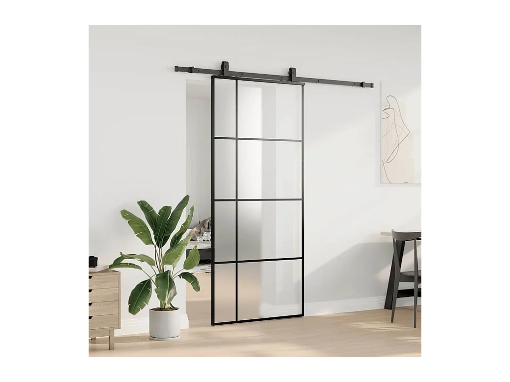 Porte coulissante kit de quincaillerie noir 90x205 cm verre ESG