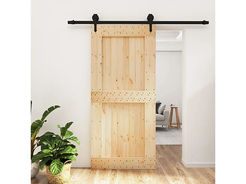 Porte coulissante et kit de quincaillerie 95x210 cm pin massif