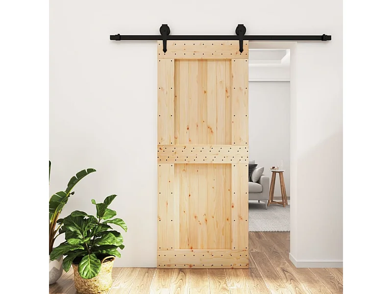 Porte coulissante et kit de quincaillerie 85x210 cm pin massif