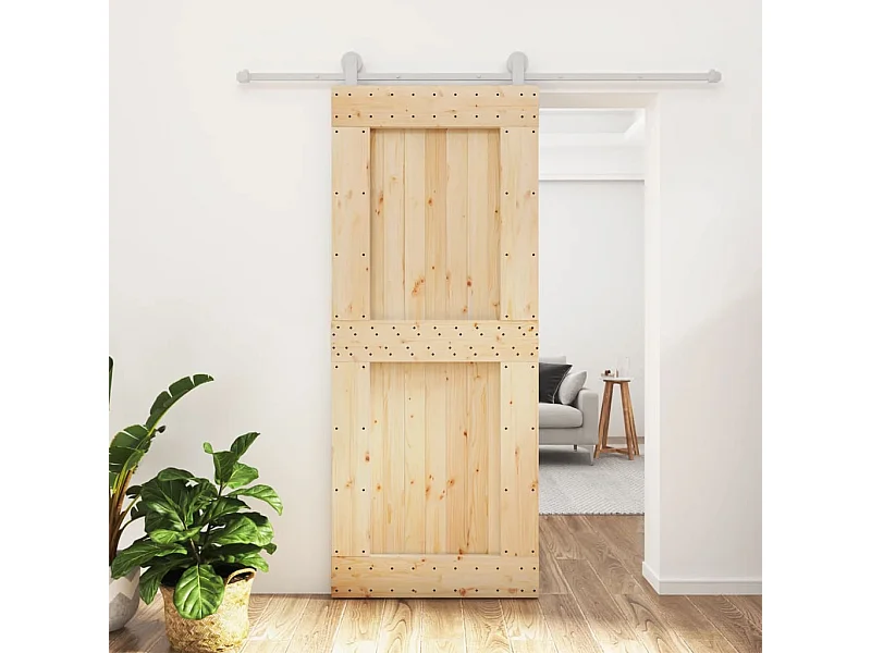 Kit porta scorrevole e ferramenta 85x210 cm in pino massello