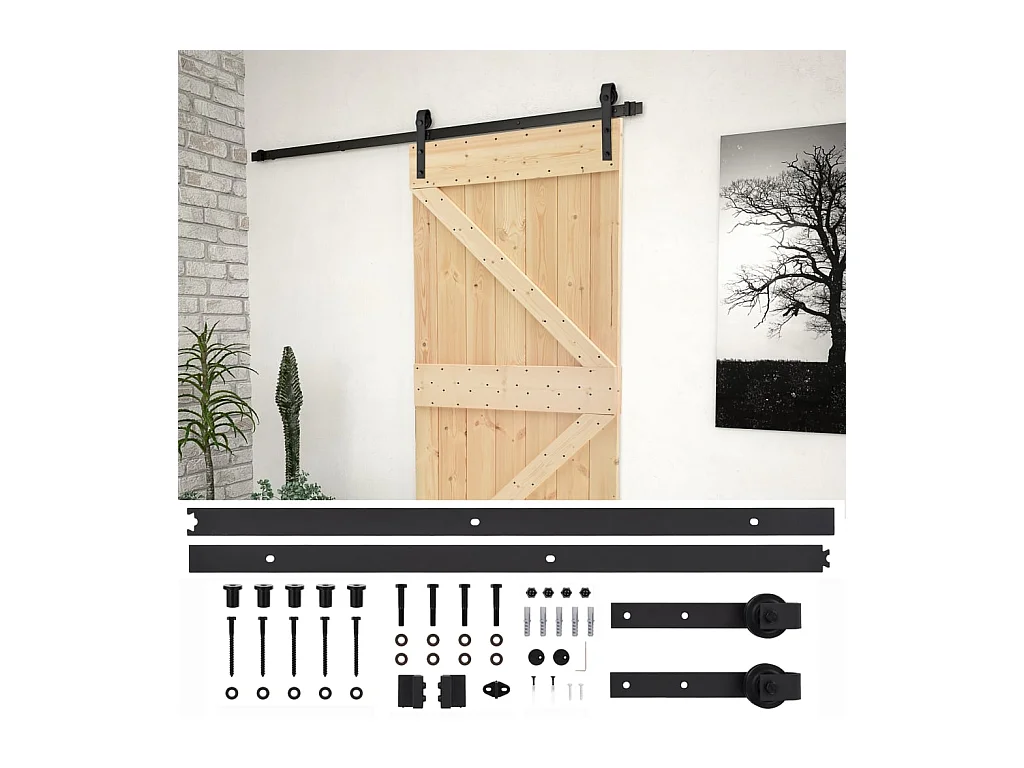 Kit puerta corredera y herrajes 100x210 cm Pino macizo