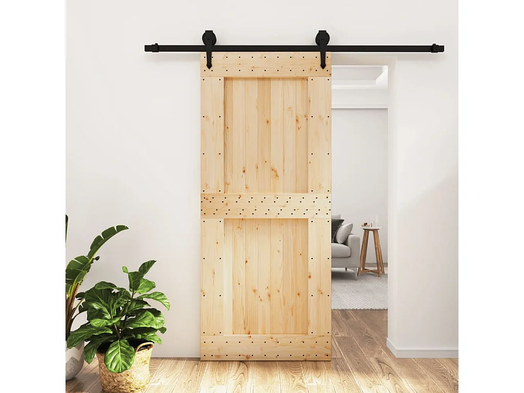 Porte coulissante et kit de quincaillerie 90x210 cm pin massif