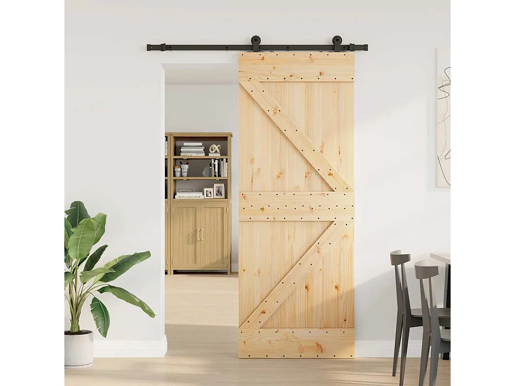 Porte coulissante et kit de quincaillerie 80x210 cm pin massif