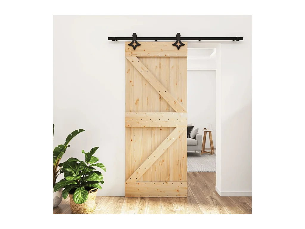 Porte coulissante et kit de quincaillerie 85x210 cm pin massif