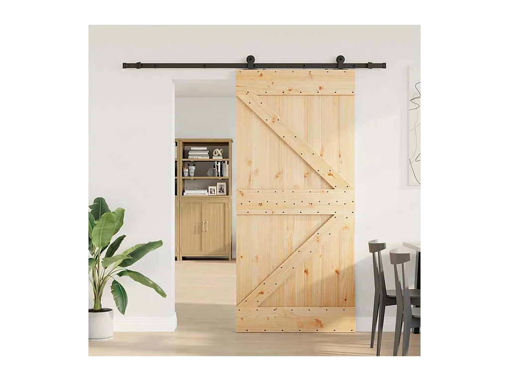 Kit porta scorrevole e ferramenta 100x210 cm in pino massello