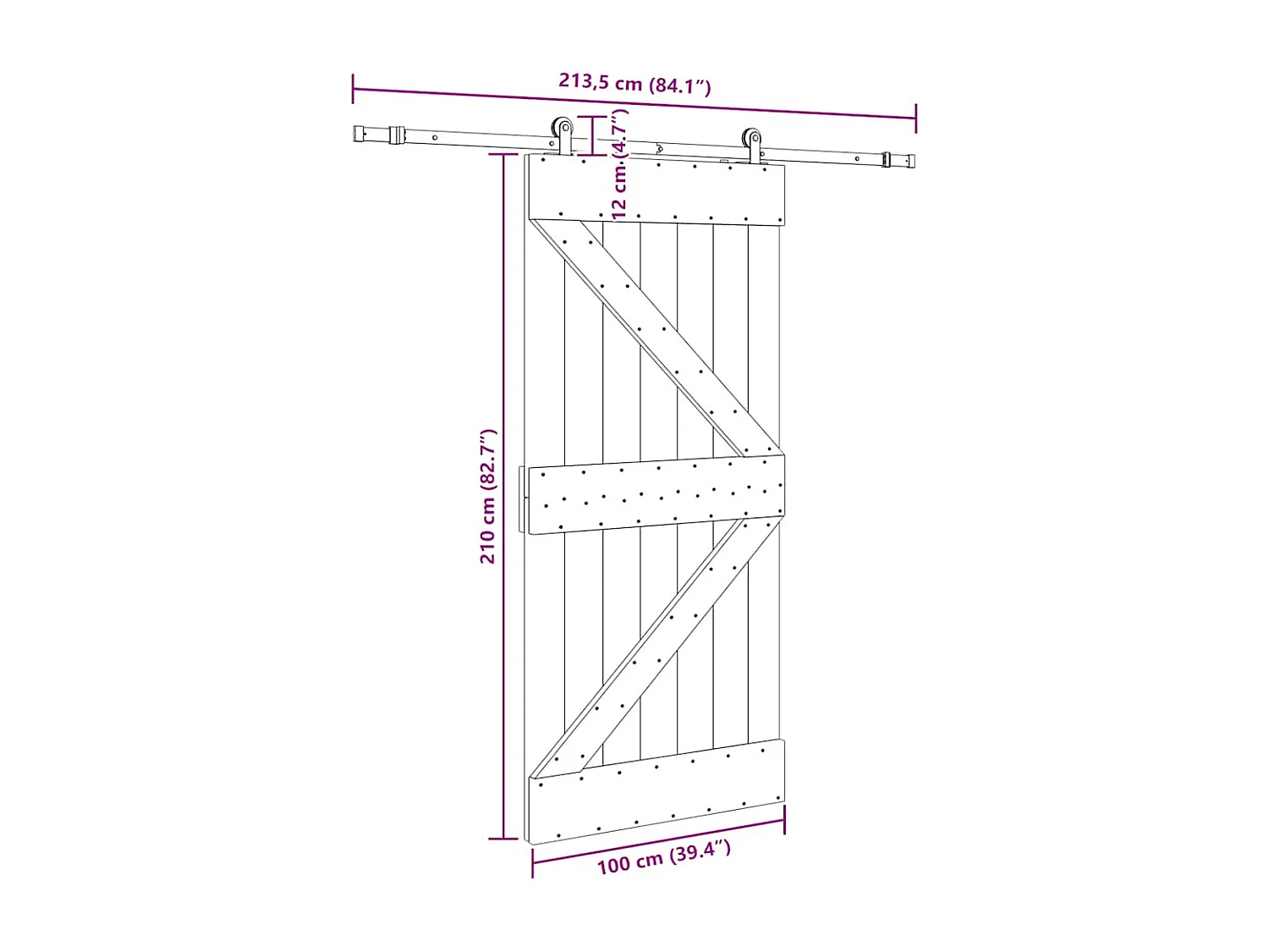 Porte coulissante et kit de quincaillerie 100x210 cm pin massif
