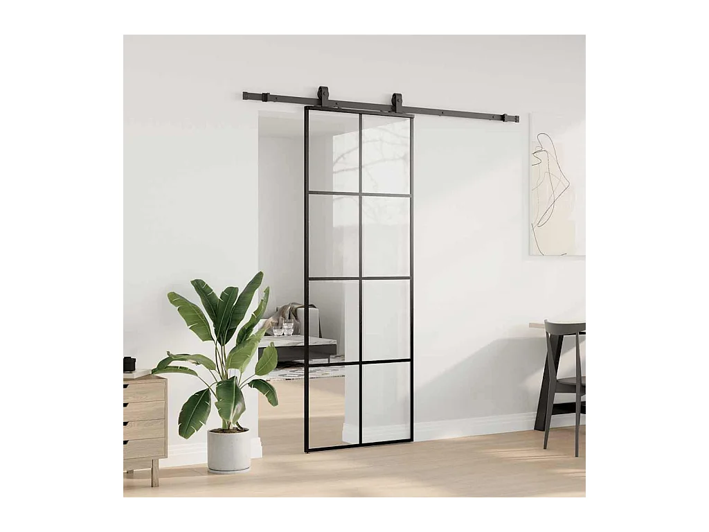 Porte coulissante kit de quincaillerie noir 76x205 cm verre ESG