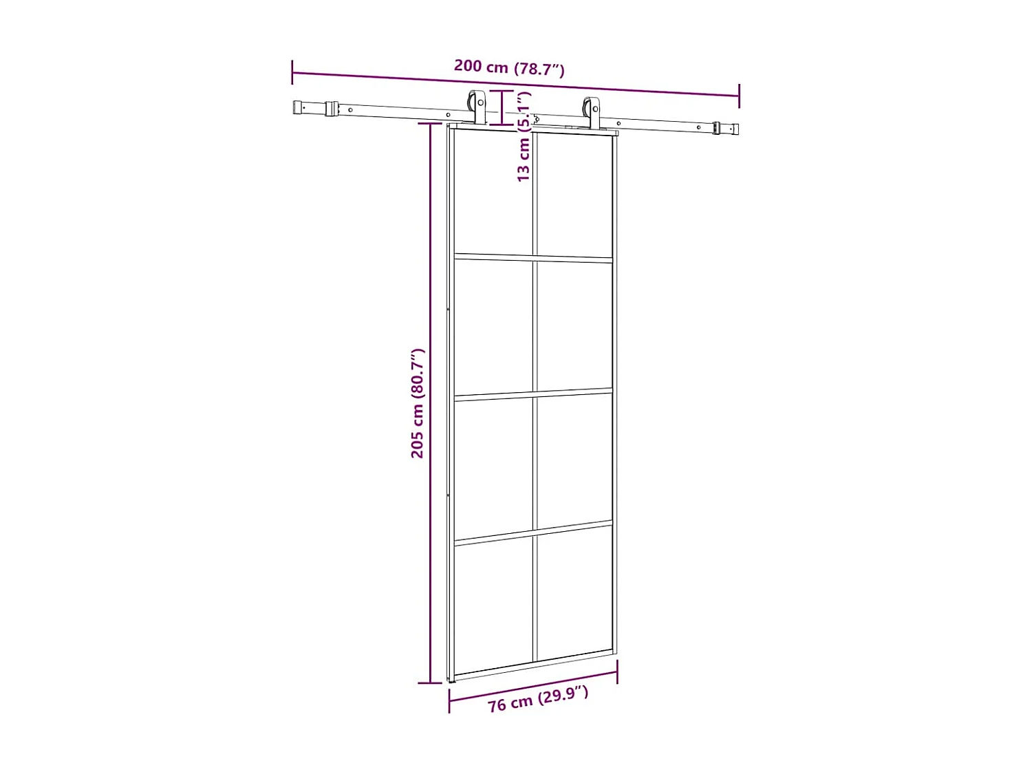 Porte coulissante kit de quincaillerie noir 76x205 cm verre ESG