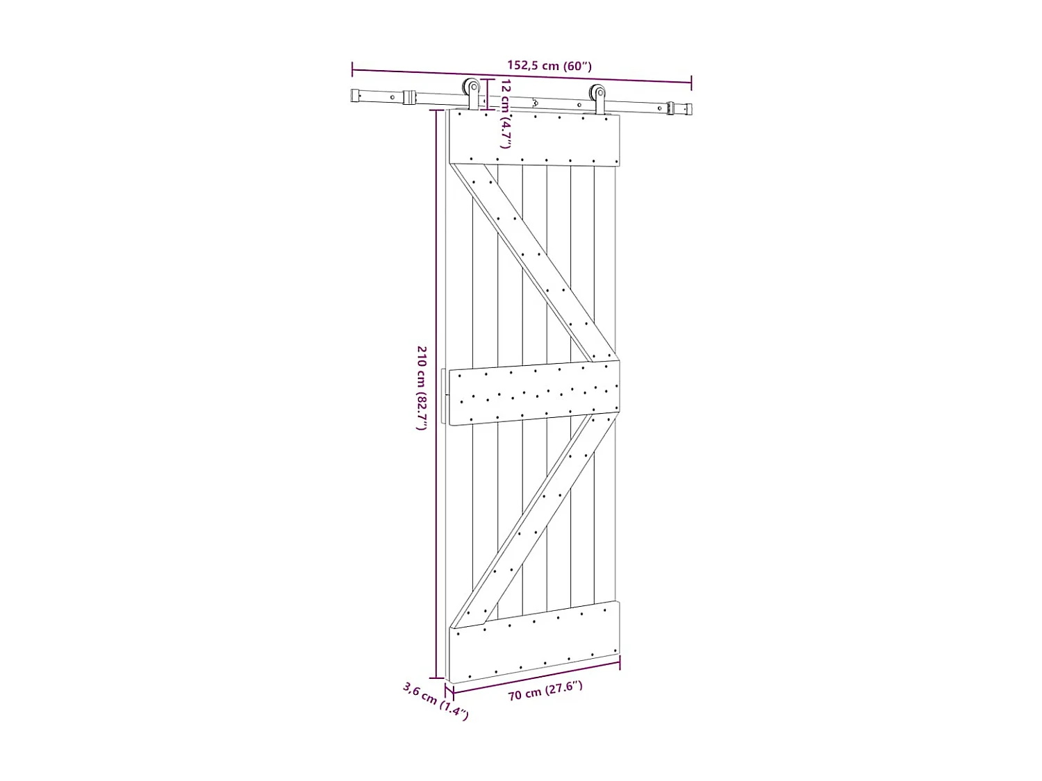 Kit porta scorrevole e ferramenta 70x210 cm in pino massello