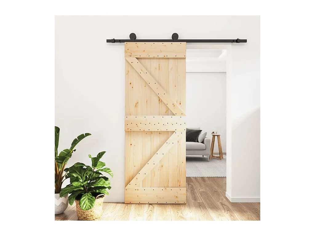 Porte coulissante et kit de quincaillerie 85x210 cm pin massif