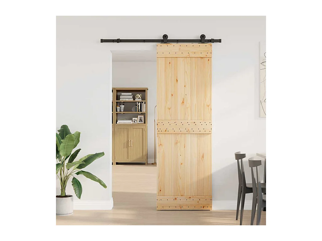 Porte coulissante et kit de quincaillerie 70x210 cm pin massif
