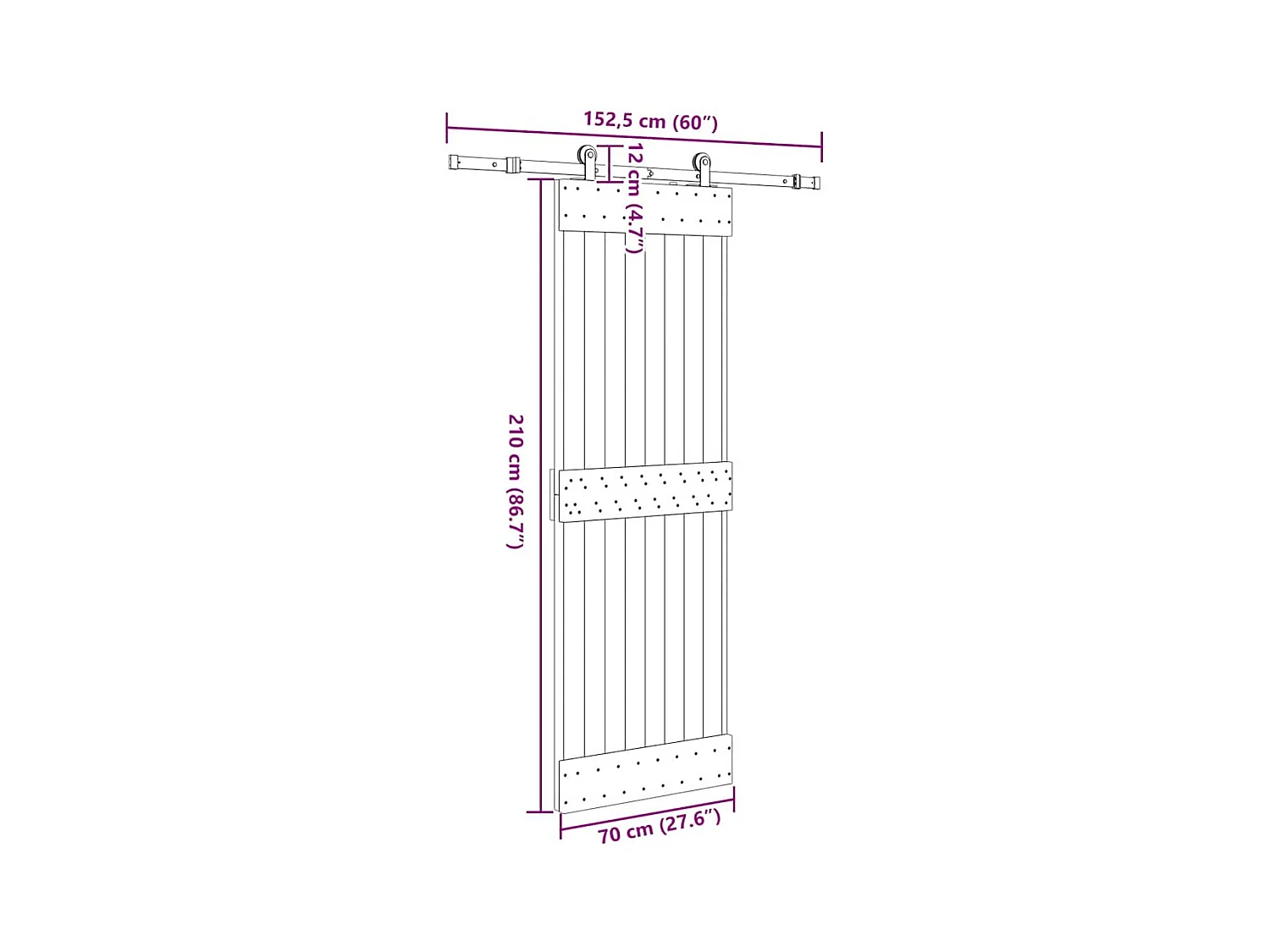 Porte coulissante et kit de quincaillerie 70x210 cm pin massif