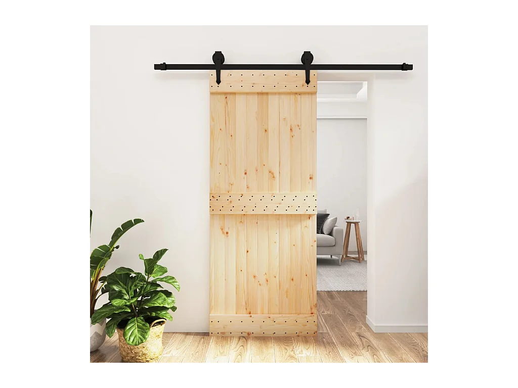 Porte coulissante et kit de quincaillerie 85x210 cm pin massif