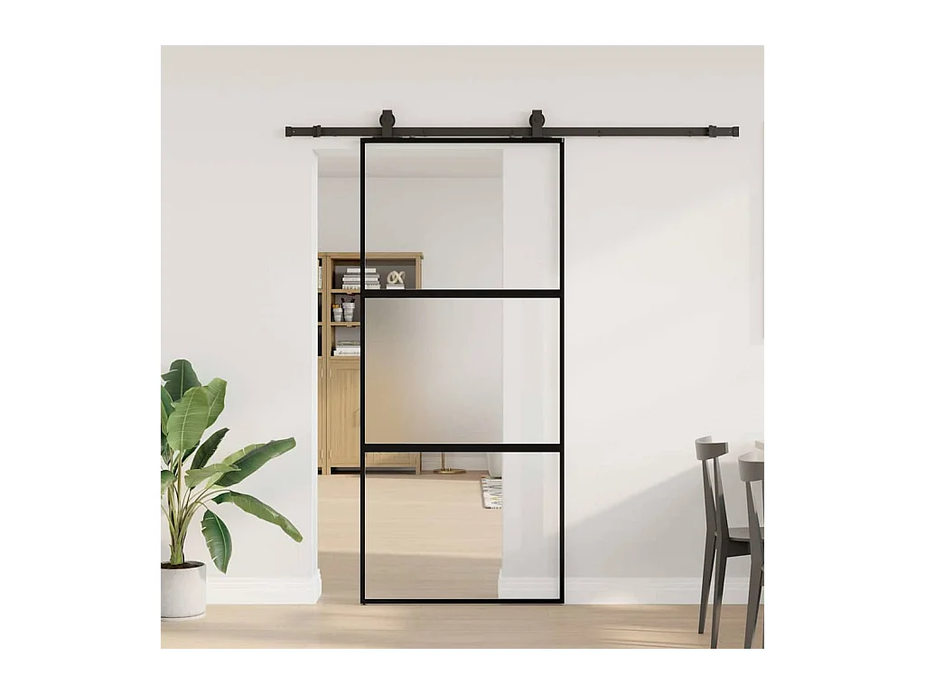 Porte coulissante avec kit de quincaillerie noir 90x205 cm