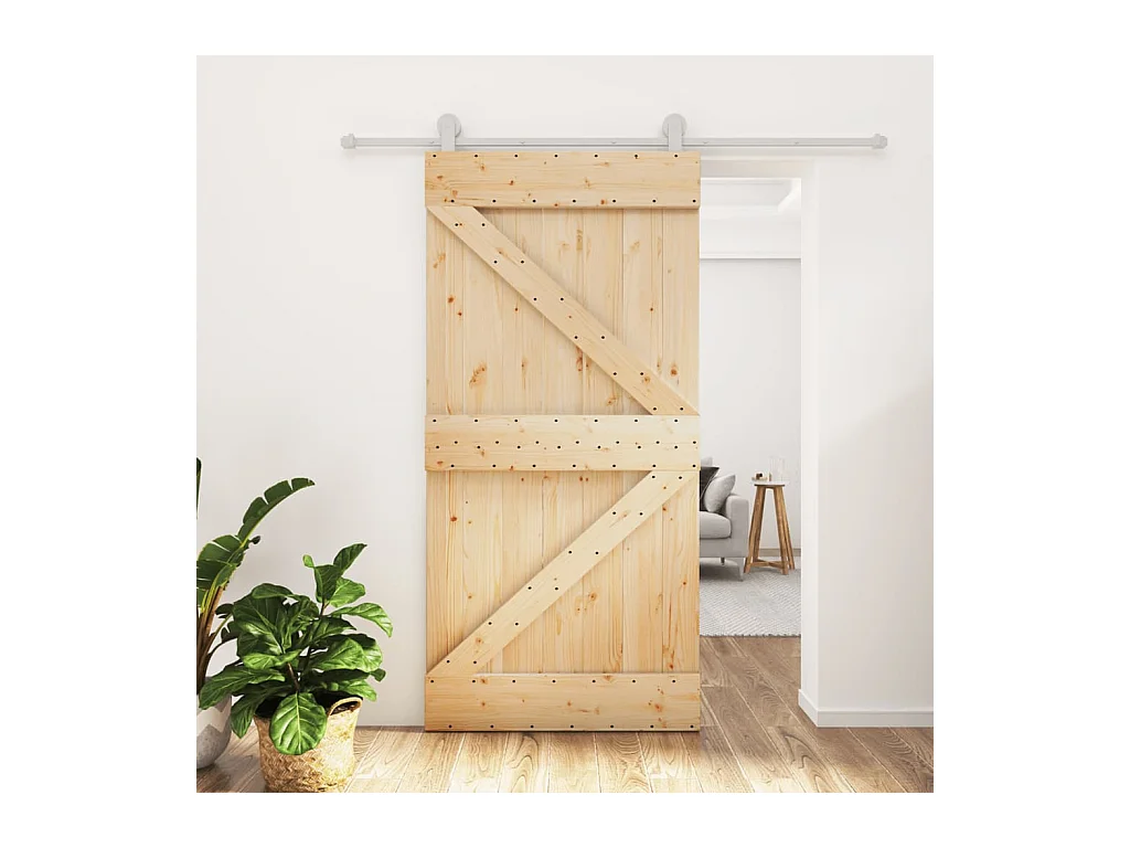 Porte coulissante et kit de quincaillerie 100x210 cm pin massif