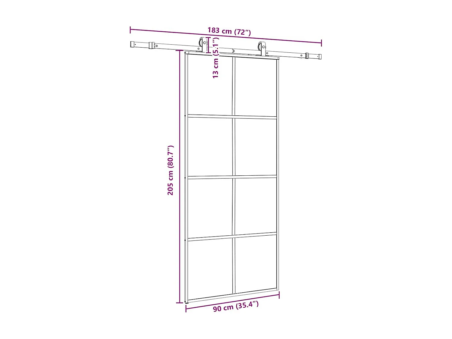 Kit ferramenta per porta scorrevole nero 90x205 cm vetro ESG
