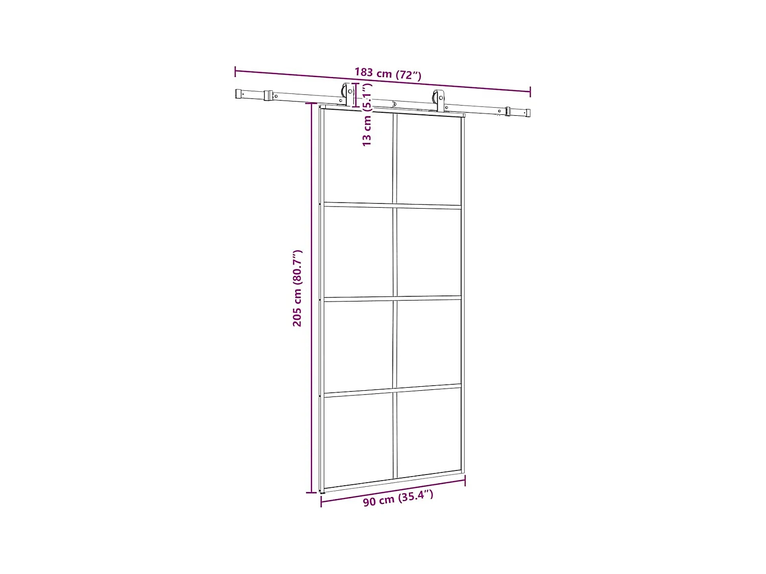 Schuifdeurbeslagset zwart 90x205 cm ESG-glas