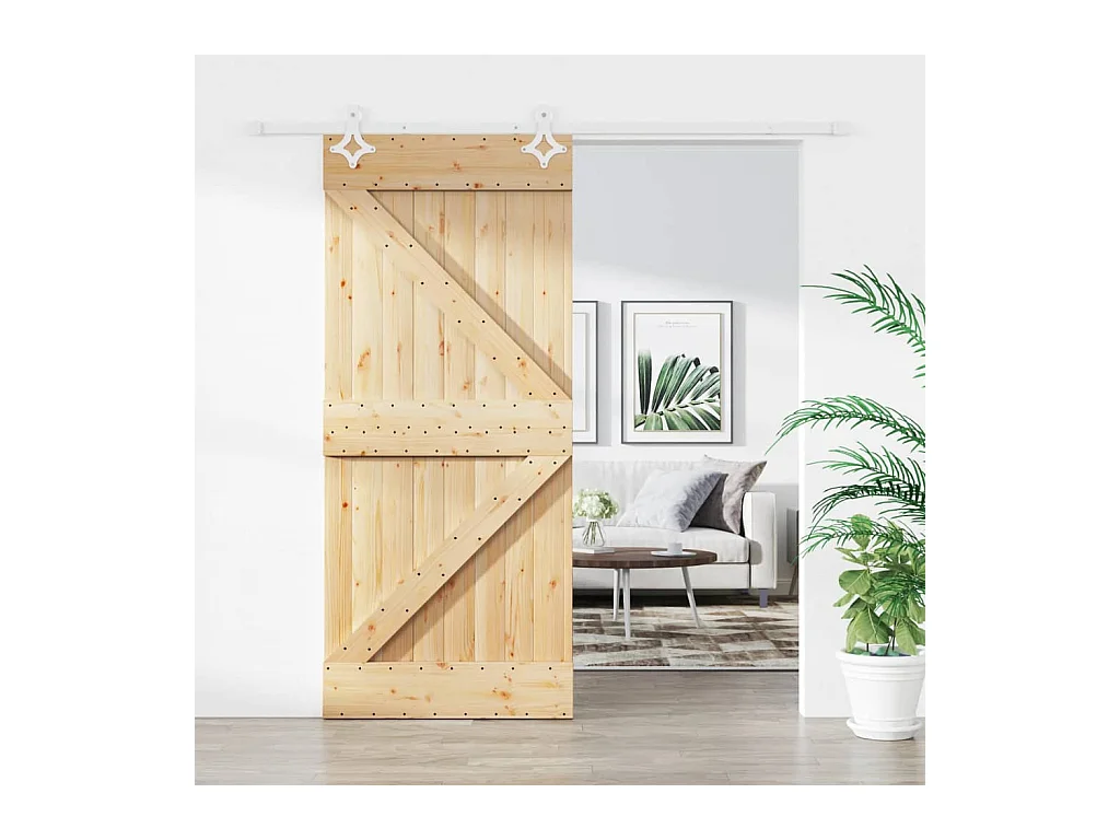 Porte coulissante et kit de quincaillerie 90x210 cm pin massif